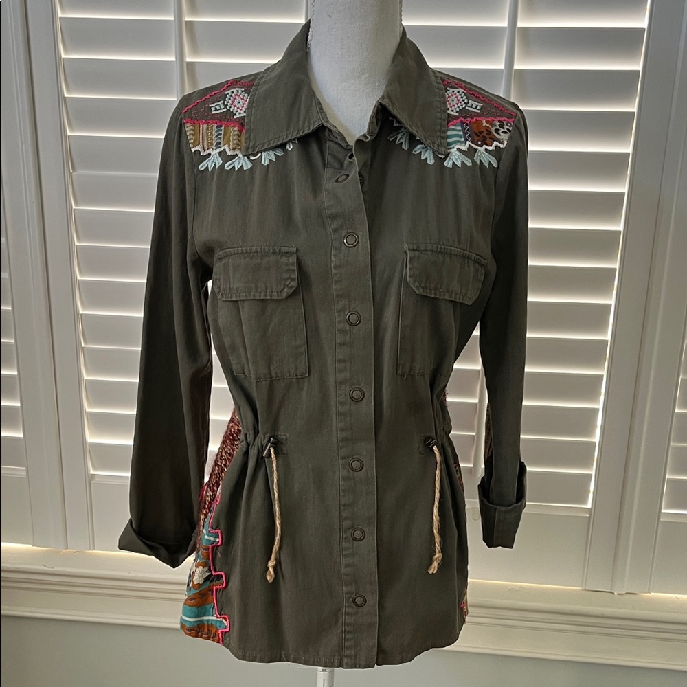 Embroidered Khaki Utility Jacket